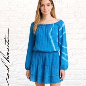 Red Haute Blue Tie Dye Long Sleeve Gauze Blouson Dress Size Small NWT